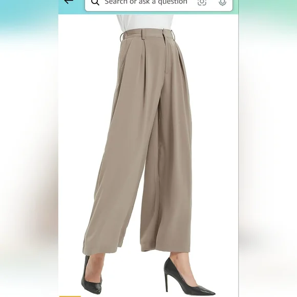 Tan Dress Pants with Wide-Leg Design and Pleated Front - Picture 12 of 15